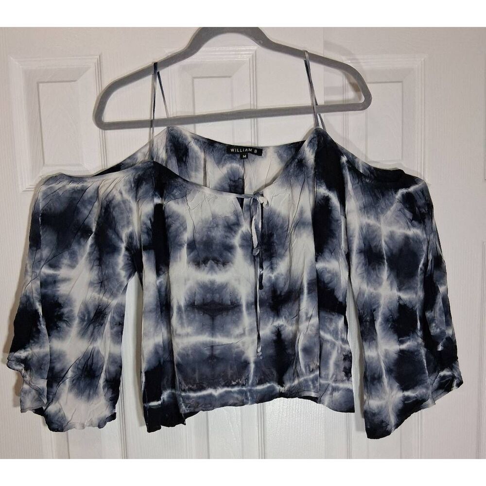 William b womens medium batwing blouse gray black hand dyed peasant boho shirt